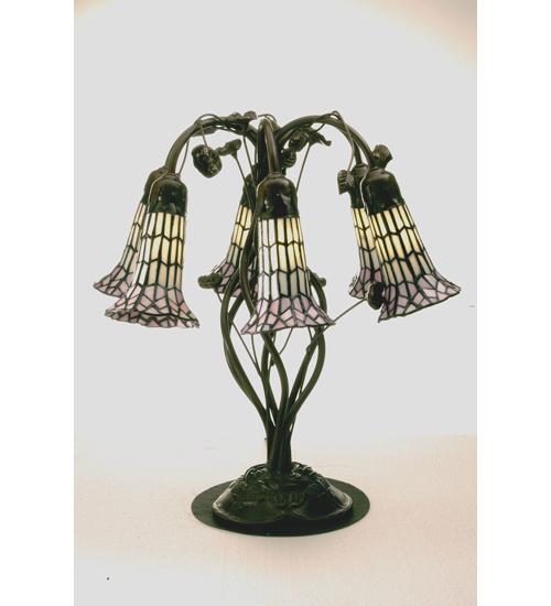 19" High Stained Glass Pond Lily 6 Light Table Lamp