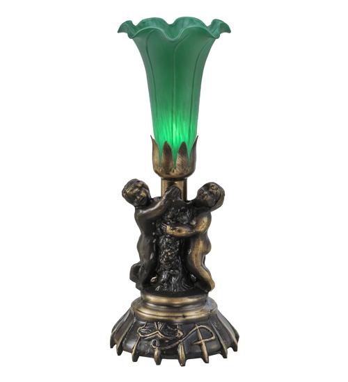 13" High Green Tiffany Pond Lily Twin Cherub Accent Lamp