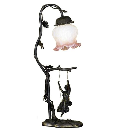 19"H Girl on Swing with Rose Shade