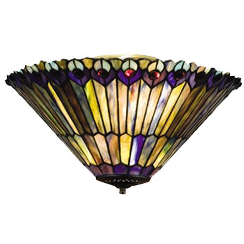 17"W Tiffany Jeweled Peacock Fan Light Fixture