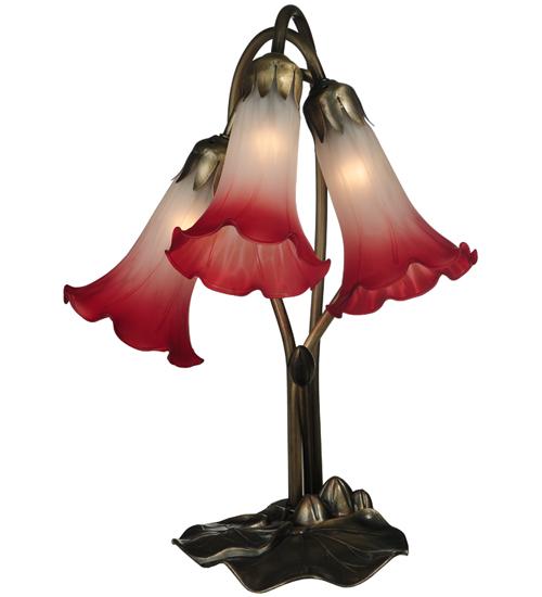 15.75" High Pink/White Tiffany Pond Lily 3 Light Accent Lamp