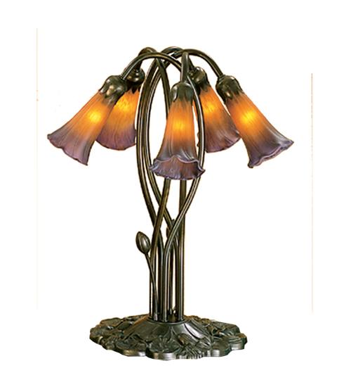 17" High Amber/Purple Pond Lily 5 LT Table Lamp
