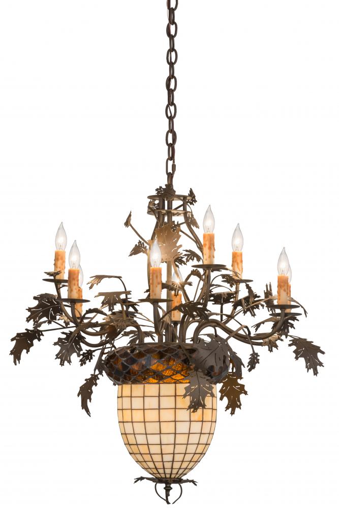 28" Wide Greenbriar Oak 9 Arm Chandelier