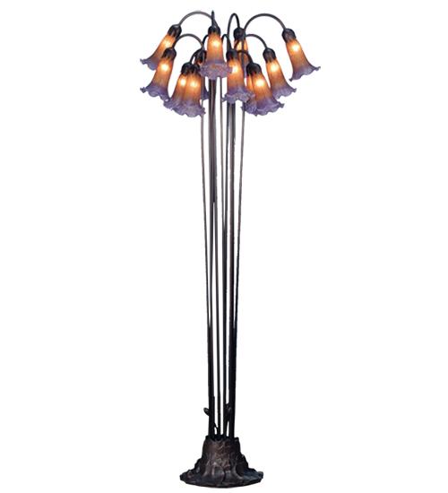 63" High Amber/Purple Tiffany Pond Lily 12 Light Floor Lamp