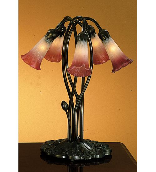 17" High Pink/White Pond Lily 5 LT Accent Lamp