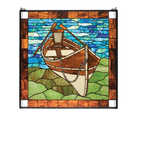 26"W X 26"H Beached Guideboat Stained Glass Window