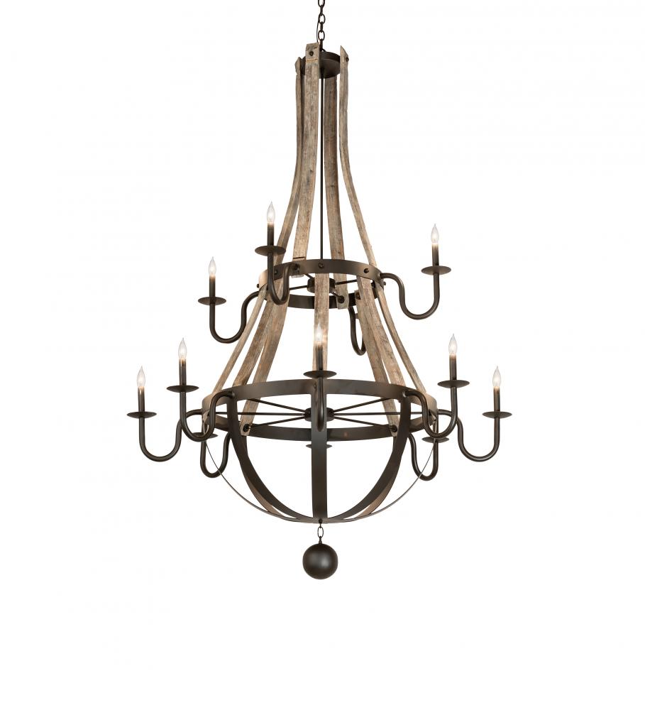 56" Wide Barrel Stave Madera 12 Light Two Tier Chandelier