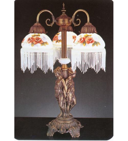24"H Rose Bouquet 3 Arm Fringed Accent Lamp