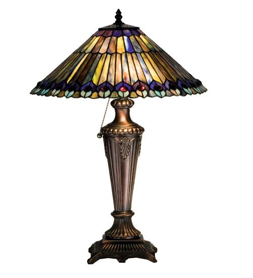 23"H Tiffany Jeweled Peacock Table Lamp.602