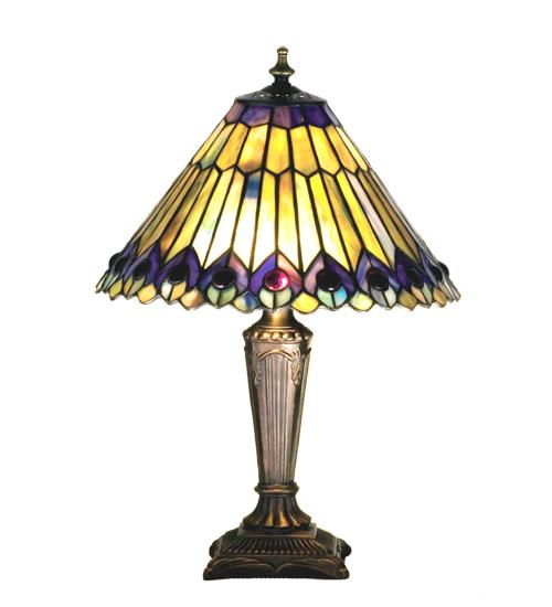 17" High Tiffany Jeweled Peacock Accent Lamp