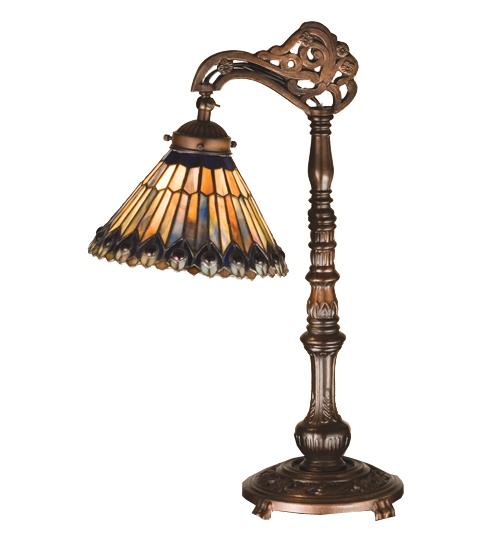 19"H Tiffany Jeweled Peacock Bridge Arm Desk Lamp