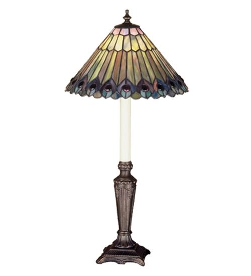 23"H Tiffany Jeweled Peacock Buffet Lamp