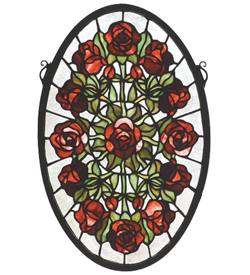 11"W X 17"H Oval Rose Garden Stained Glass Window