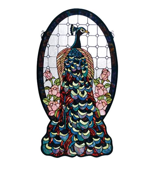 20"W X 38"H Peacock Profile Stained Glass Window
