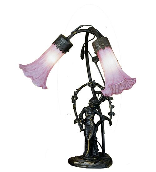 17" High Pink Pond Lily 2 Light Trellis Girl Table Lamp