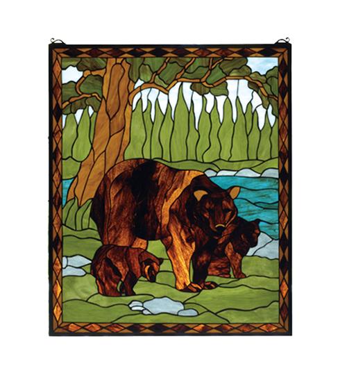 25"W X 30"H Brown Bear Stained Glass Window