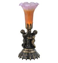 Meyda White 11083 - 13" High Amber/Purple Tiffany Pond Lily Twin Cherub Accent Lamp