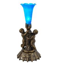 Meyda White 11533 - 12" High Blue Pond Lily Twin Cherub Mini Lamp