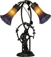 Meyda White 11923 - 17" High Amber/Purple Tiffany Pond Lily 2 Light Trellis Girl Accent Lamp