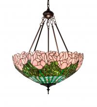 Meyda White 231156 - 22" Wide Tiffany Cabbage Rose Inverted Pendant