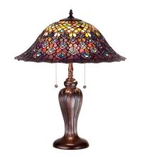Meyda White 26666 - 25"H Tiffany Peacock Feather Table Lamp
