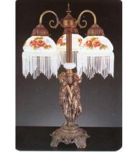 Meyda White 27085 - 24"H Rose Bouquet 3 Arm Fringed Accent Lamp