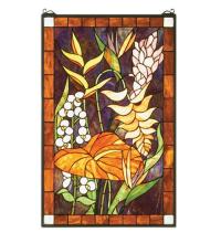 Meyda White 51539 - 20"W X 32"H Tropical Floral Stained Glass Window