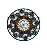 Meyda White 66805 - 17"W X 17"H Tiffany Peacock Feather Medallion Stained Glass Window