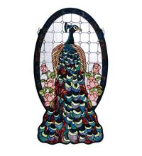Meyda White 67135 - 20"W X 38"H Peacock Profile Stained Glass Window