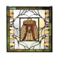 Meyda White 73909 - 25"W X 25"H Pack Basket Stained Glass Window