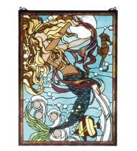 Meyda White 78086 - 19"W X 26"H Mermaid of the Sea Stained Glass Window